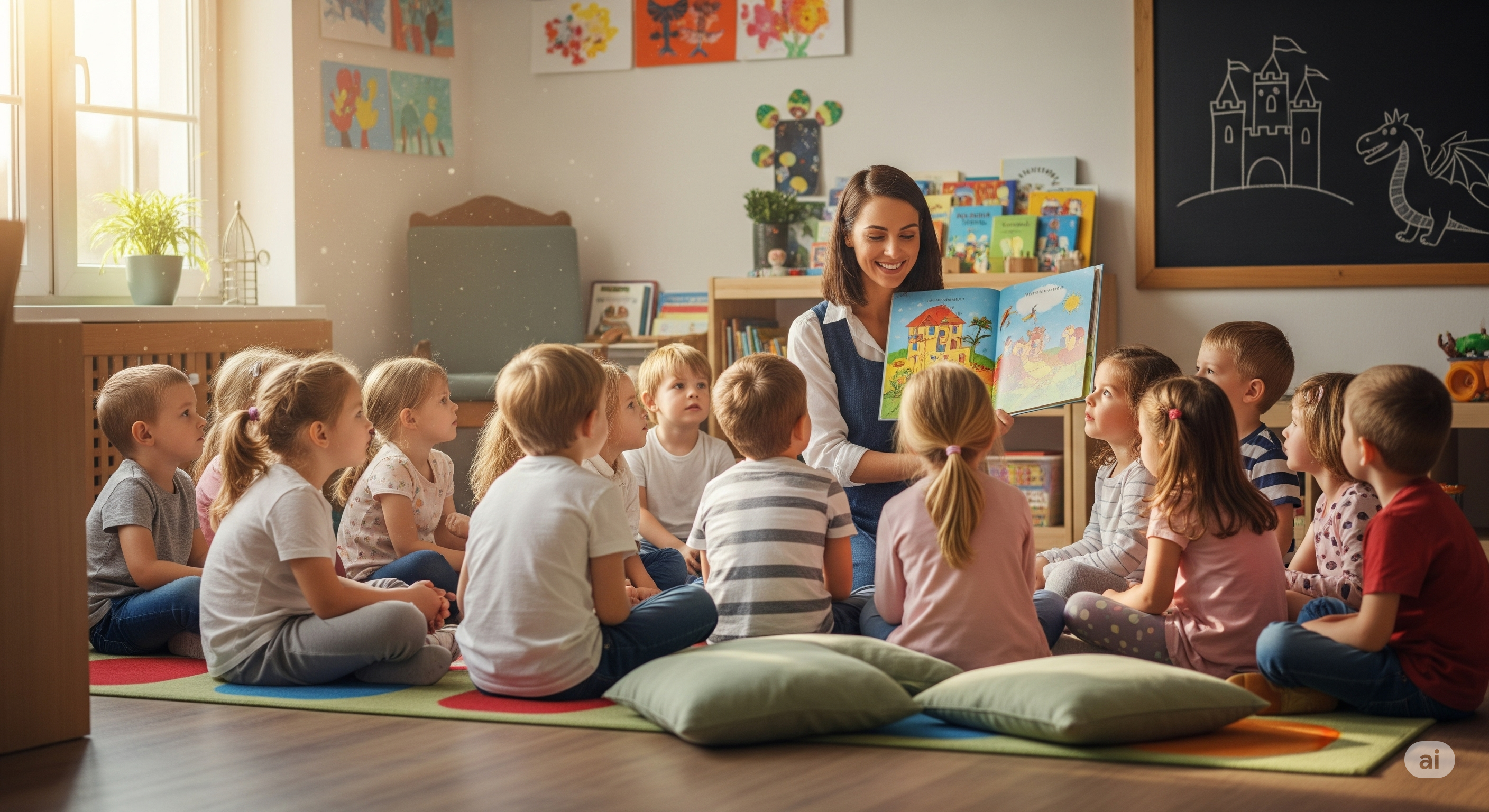 Classroom with teacher reading to children