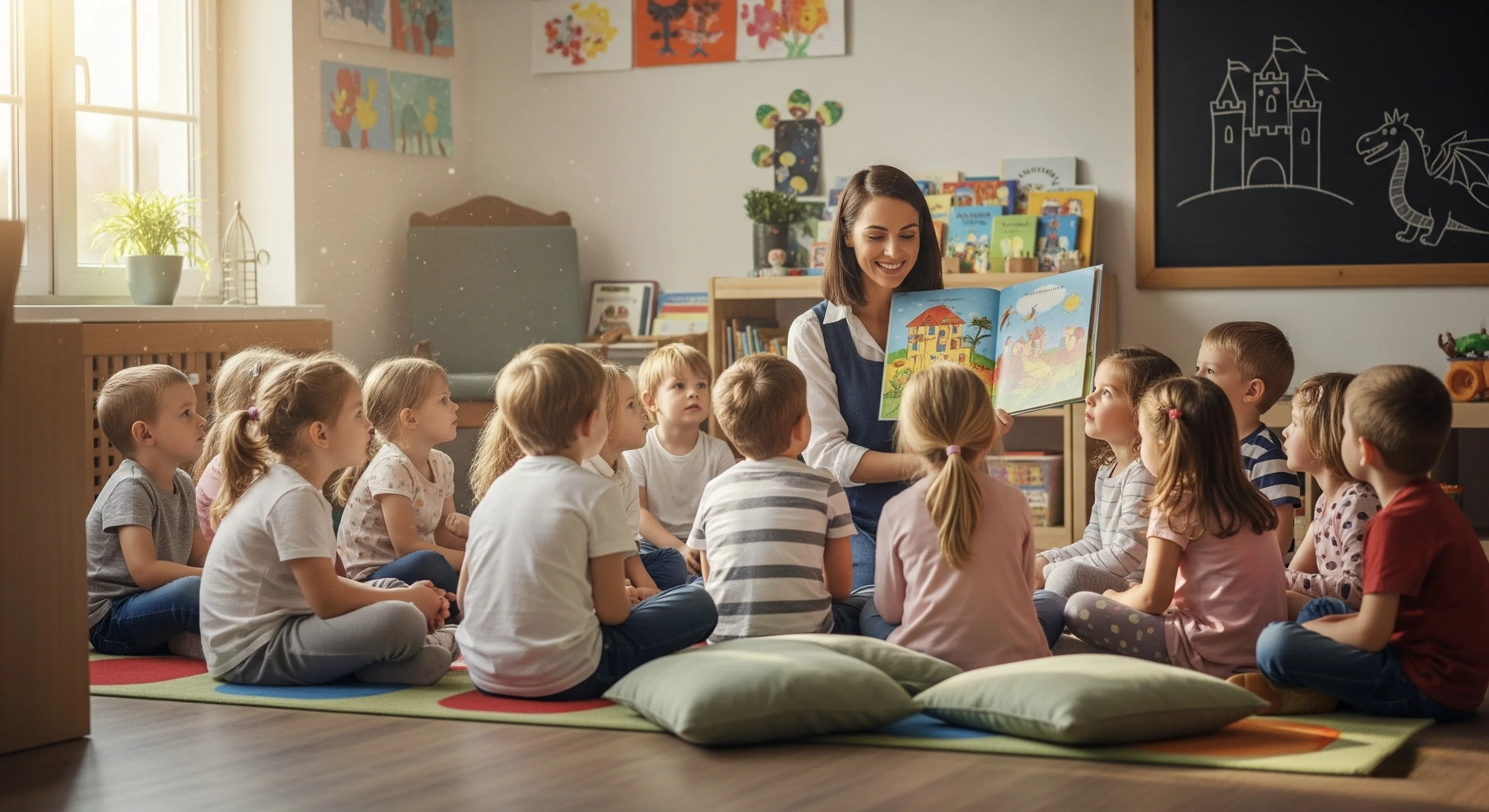 Classroom with teacher reading to children